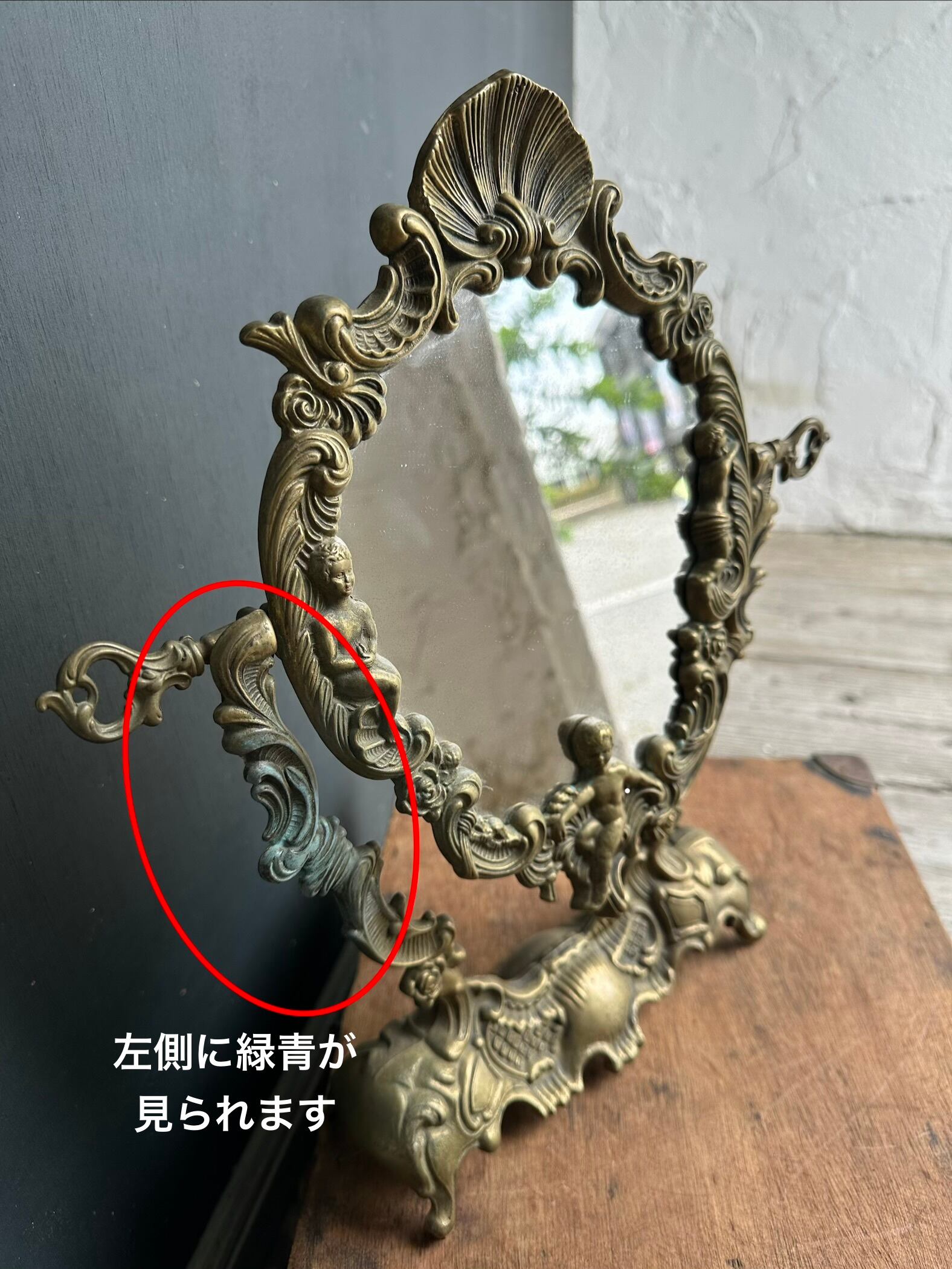 フランスアンティーク天使の卓上ミラー 鏡 | Brocante de La Cocotte