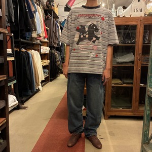 TOPANGA Lady's Vintage Stripe & Pegasus Graphic T-Shirt 　ヴィンテージストライプ＆ペガサスTシャツ　グレー　半袖Tシャツ　レトロ　ファンタジー　ファンシー　ユニセックス