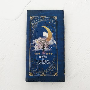架空の洋書"夜桜の本" （BLUE）ショルダーストラップ付き 三つ折り手帳型スマホケース