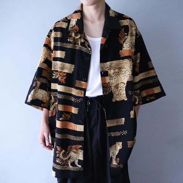 "豹" multi many pattern over silhouette h/s shirt