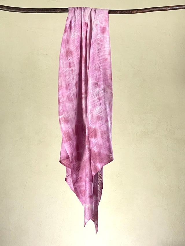 絹手紡ぎ真綿からみ織り布　～ピンク × 絞り染め～　Silk leno weaving cloth (scarf) ～pink × tie dye～