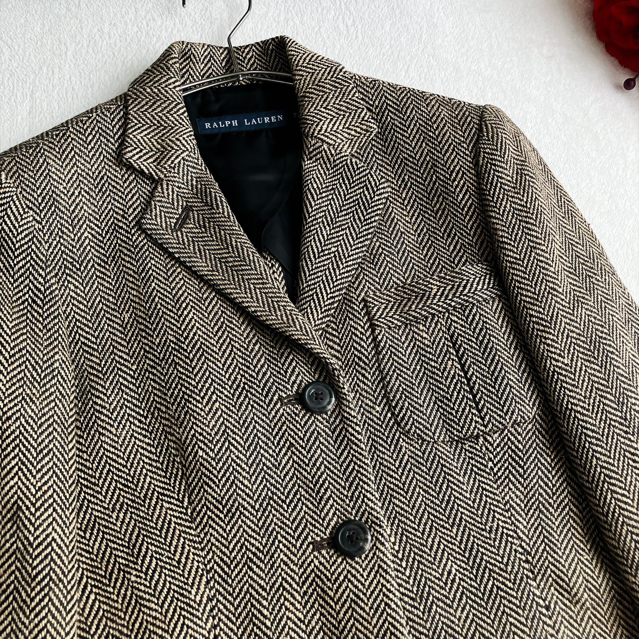 ラルフローレン★ヘリンボーン リネンシルク テーラードジャケット 3B 背抜き 美品】RALPH LAUREN ラルフローレン☆ヘリンボーン リネンシルク