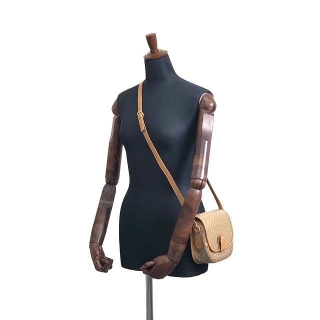 CELINE セリーヌ マカダム ショルダーバッグ ベージュ ブラゾン型押し PVC レザー vintage ヴィンテージ オールド 47p7fs