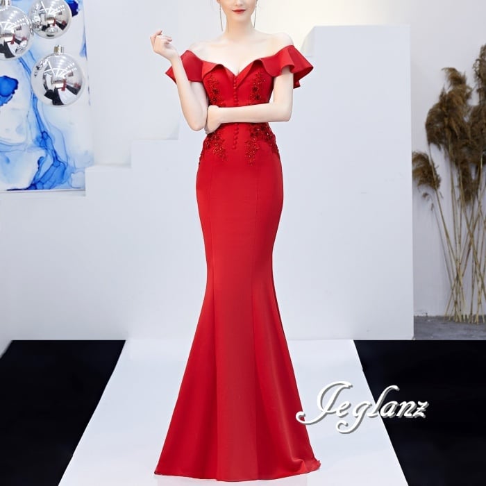 美ライン パーティ イブニングドレス カットアウト オフショル 肌見せ 6色(M8567)ζ