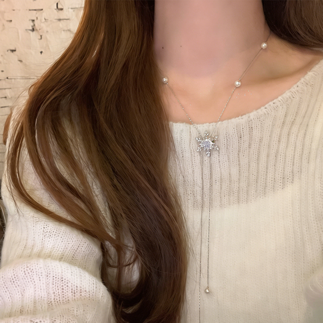 tomr雪の結晶 パール&ジルコニア 調節ネックレス