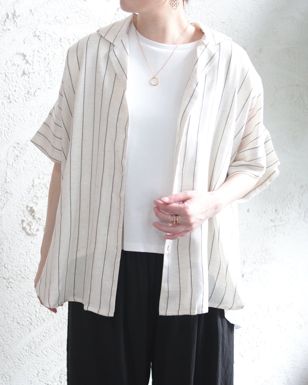 hunch】レーヨン ラメストライプ開襟シャツ (260599) | voice clothing