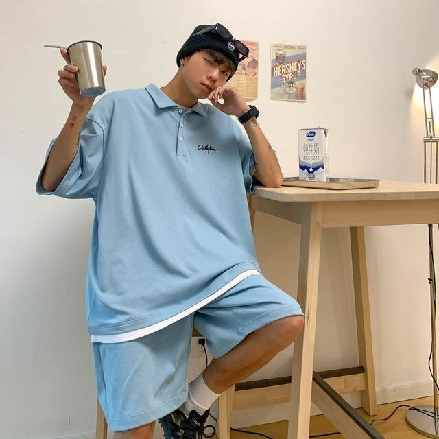 予約販売】メンズ セットアップ 上下 ハーフパンツ 半袖ポロシャツ