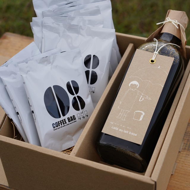 【コーヒー好きのあの人に贈りたい】08COFFEE カフェオレベース＆ドリップバッグ　秋田イイモノoriginalセット(専用BOX入り)