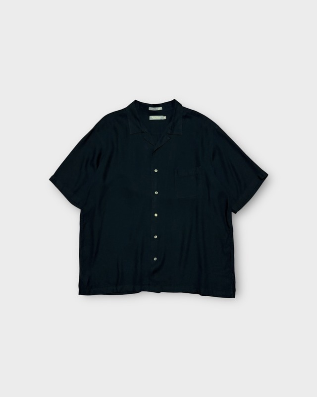 【Used】“Daniel Cremieux” Tencel Linen Herringbone Open Collar Shirt Black