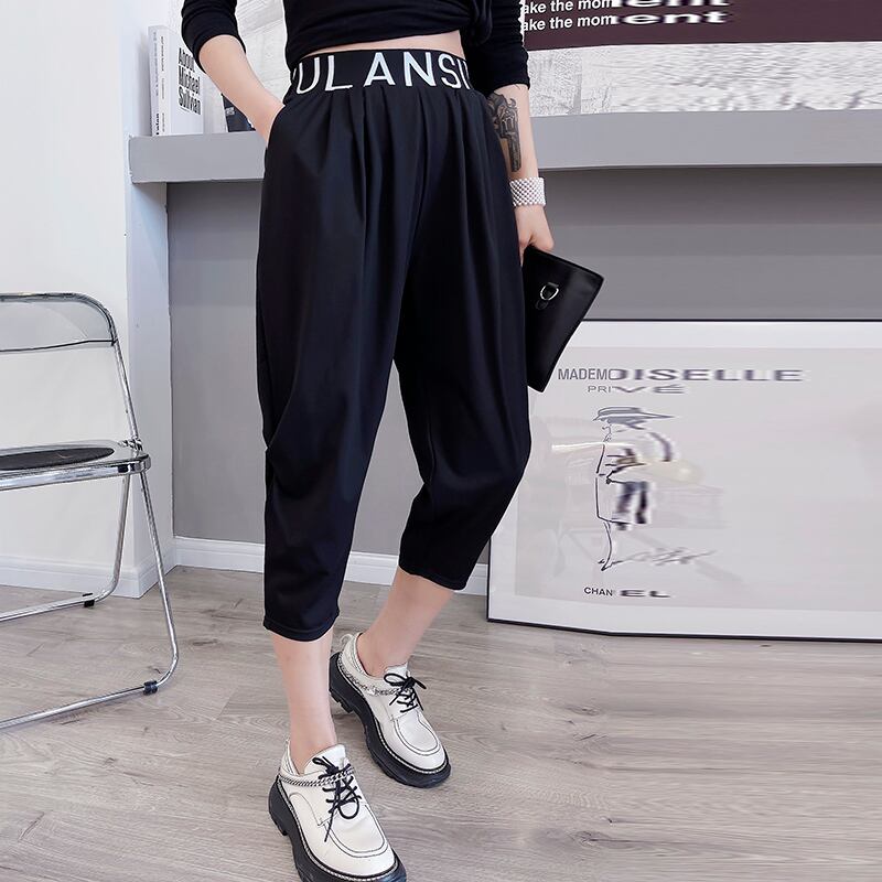 ウェストクロップドパンツ ルーズスプリングサマー薄手 大きめサイズ 春物 夏物 ミックスインファッション36317707929