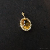 英国アンティークジュエリー 15ctゴールド 天然シトリン 真珠 オーバル ペンダントトップ（ソーティングメモ付）