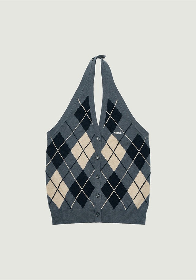 [GROVE] MOMO ARGYLE HALTER KNIT 正規品 韓国ブランド 韓国ファッション 韓国代行 日本 店舗  ブランド グローブ grvr 通販