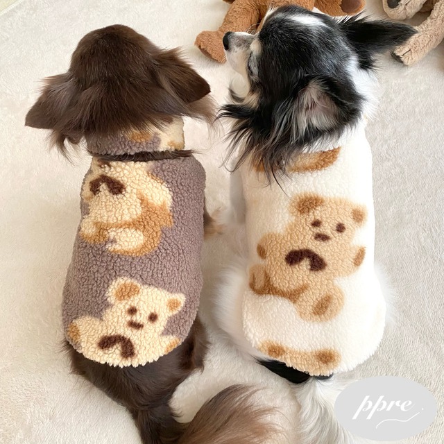 マフラー付き ボア くまちゃん ベスト ドッグウェア 犬服 アウター もこもこ ベア