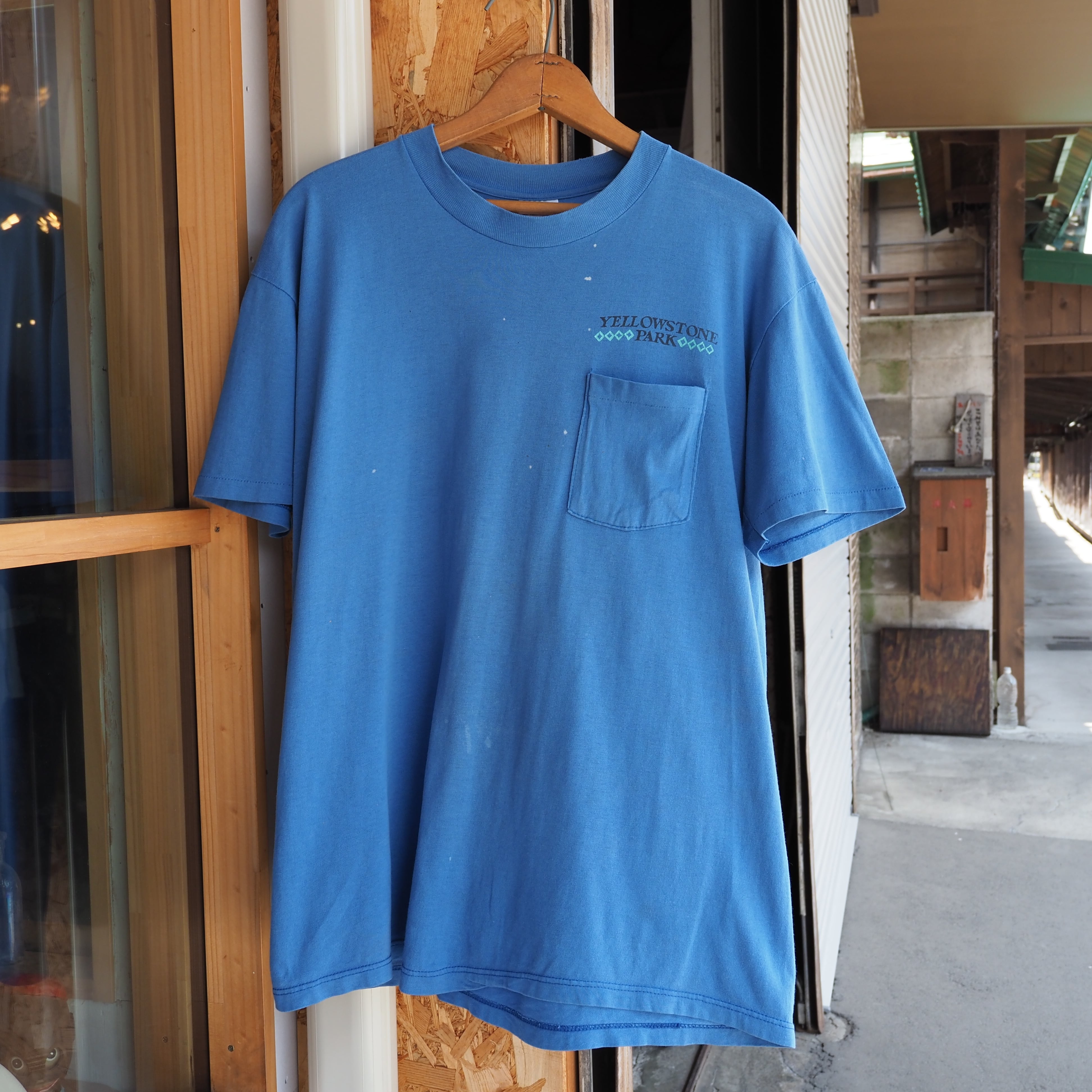 80's Yellow Stone National Park Pocket T-Shirt Stedman/L USA製 スーベニアTシャツ イエローストーン ポケットTシャツ