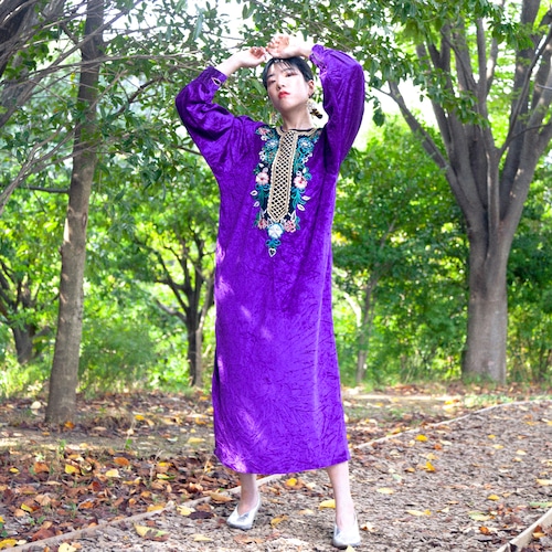 Purple velour flower ethnic dress