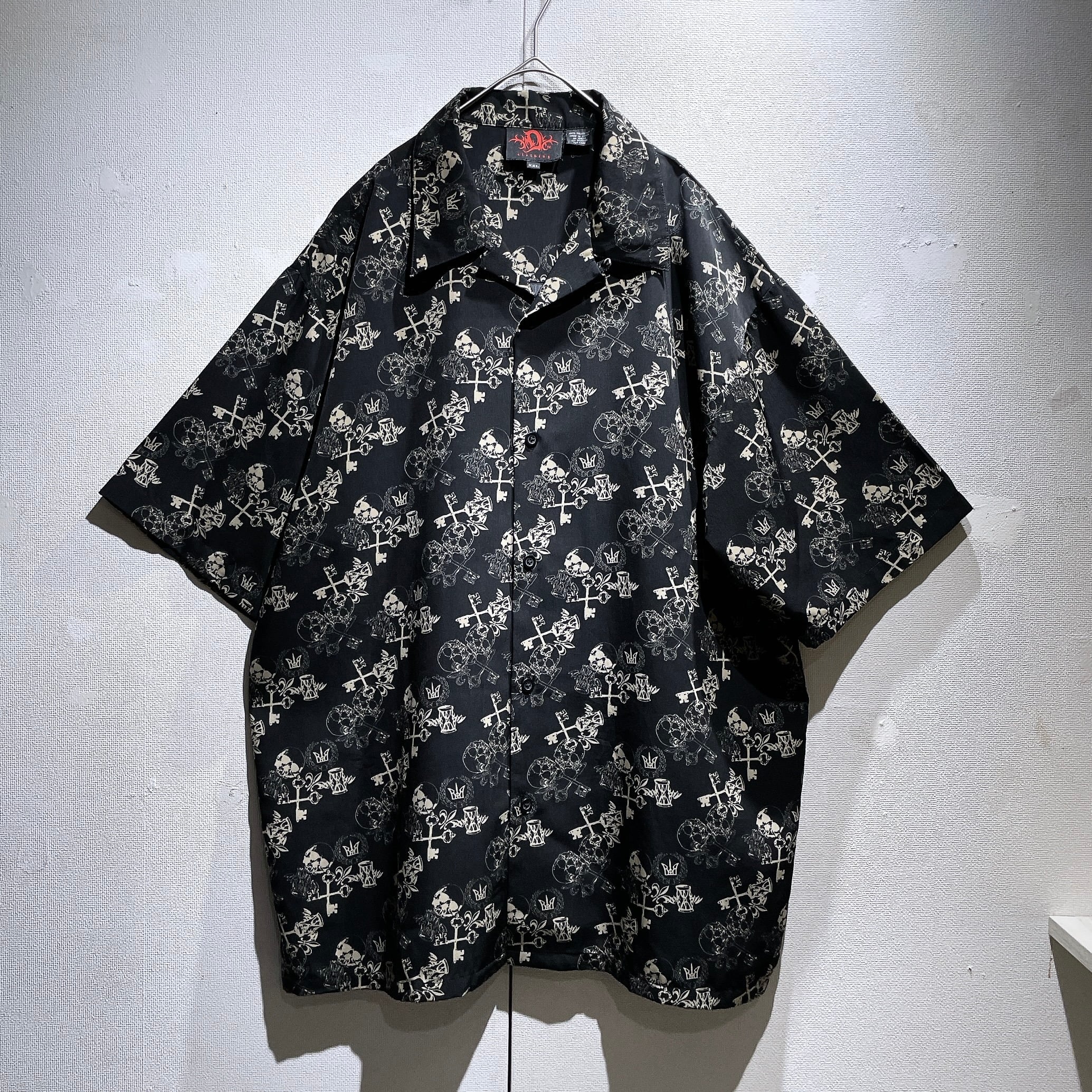 Black mode × Gothic pattern Design Drape loose SS open collar shirt