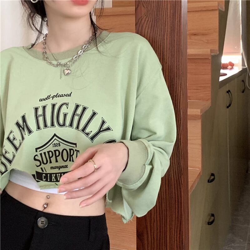 ルーズプリントセーター オータムショートトップス コート ロング 秋物 モンロー64396201476