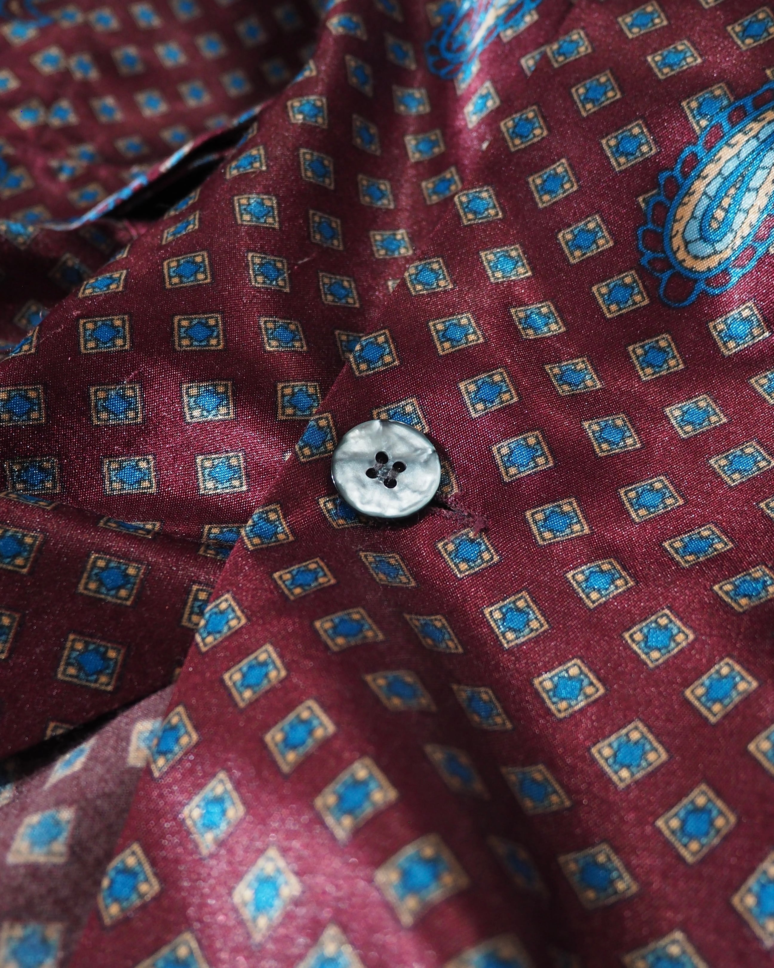 1990s Beautiful Bordeaux × Old Luxury Art Pattern Vintage Drape Loose Shirt