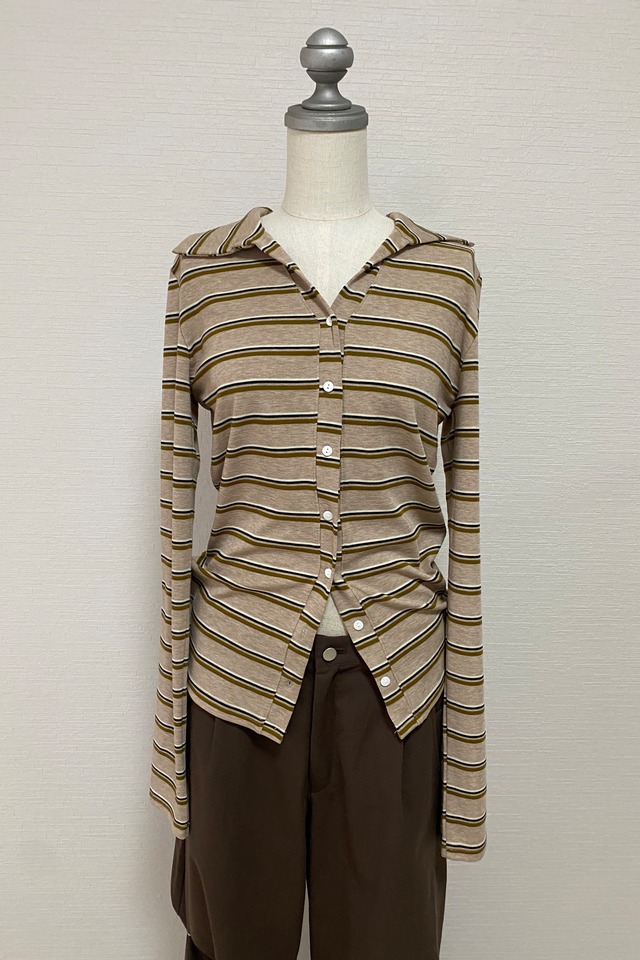 Stripe Collar Cardigan　（Beige) 2603-02-010