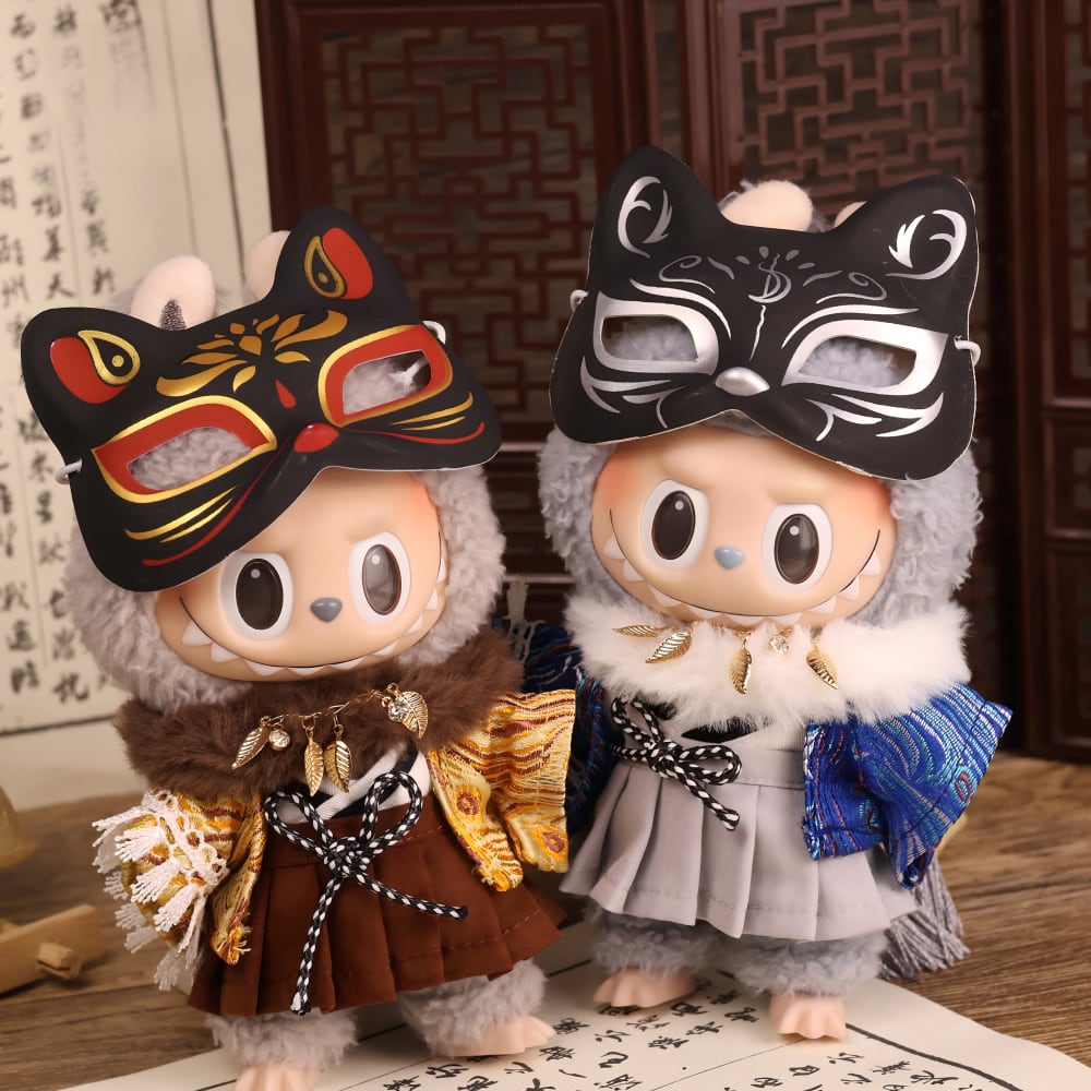 Labubu 1-3代用 レトロ和風 トップス+ スカート+刺繍入り羽織+ファー襟