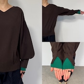 やわもち2wayバイカラーカフknit/ダークブラウン