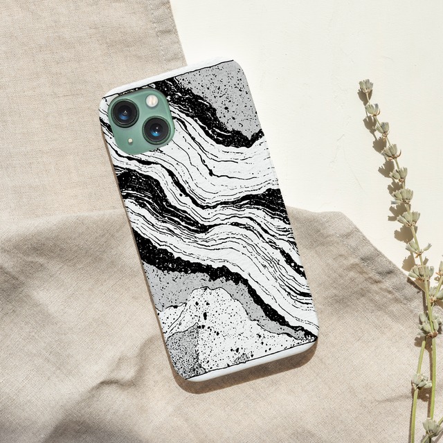 受注生産 iPhoneケース 白黒の波紋アート｜モノトーン抽象 PABS049A