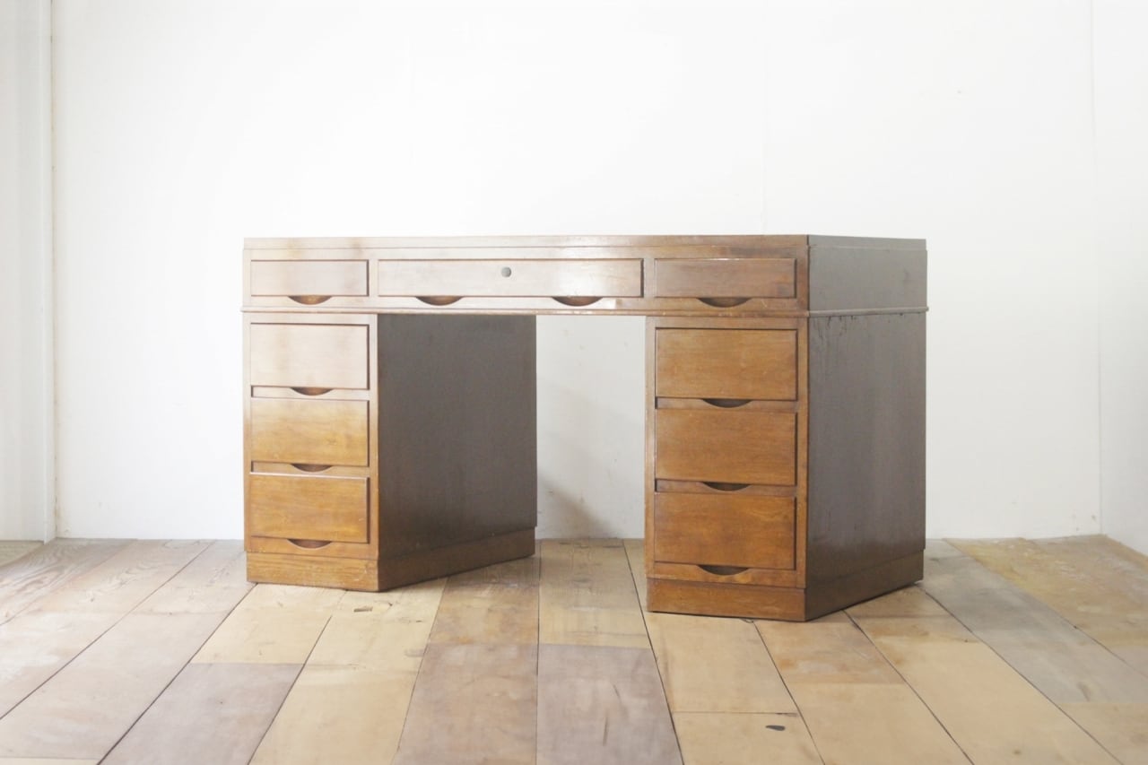 レトロ 両袖デスク 机 書斎 作業台 引き出し 抽斗 9杯 収納 レトロ 両袖デスク 机 書斎 作業台 引き出し 抽斗 9杯 分割可能