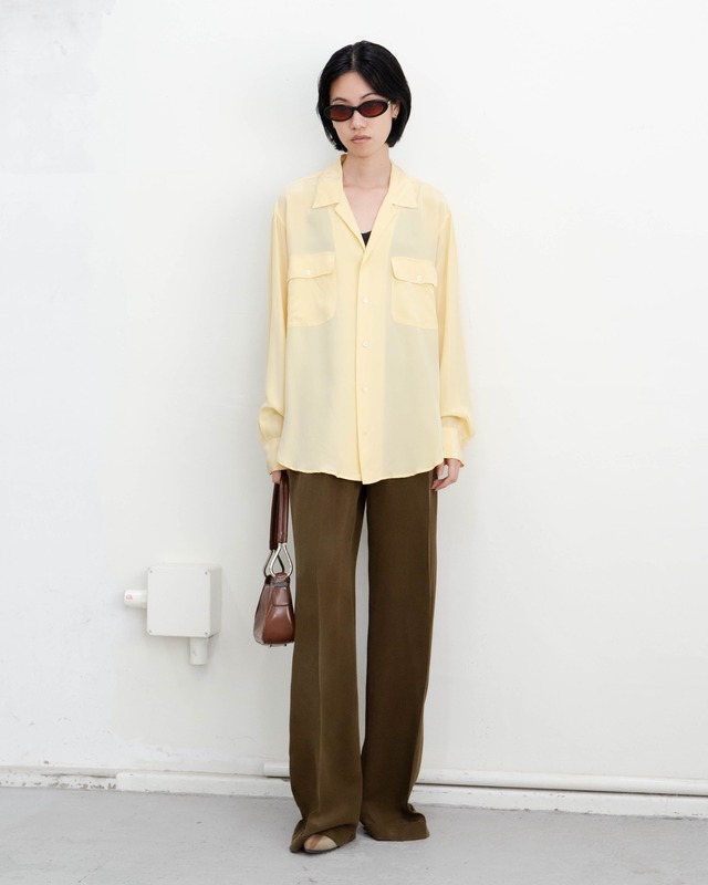 1990s Ralph Lauren - open collar flap pocket silk shirt