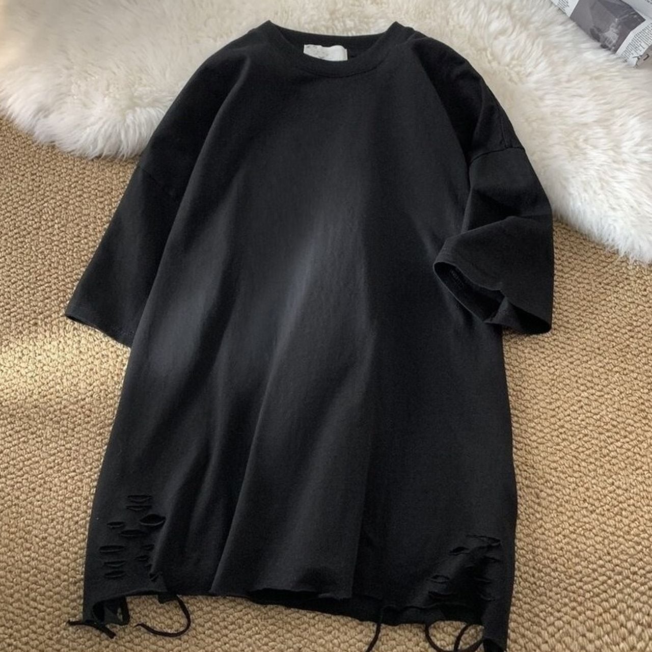 Distressed-finish solid T-shirt(MT1603)