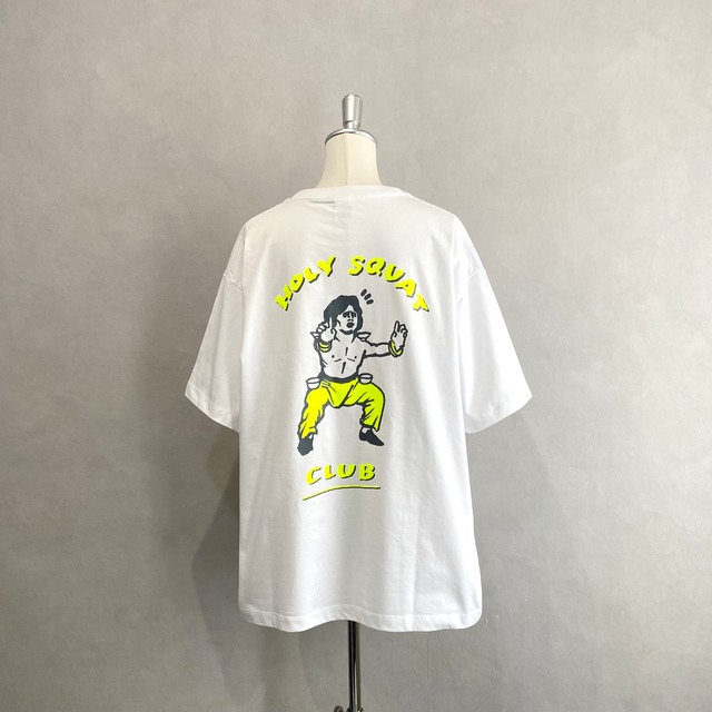 「HOLY SQUAT CLUB」ボックスシルエットTシャツ / ホワイト【Yuki Horimoto】