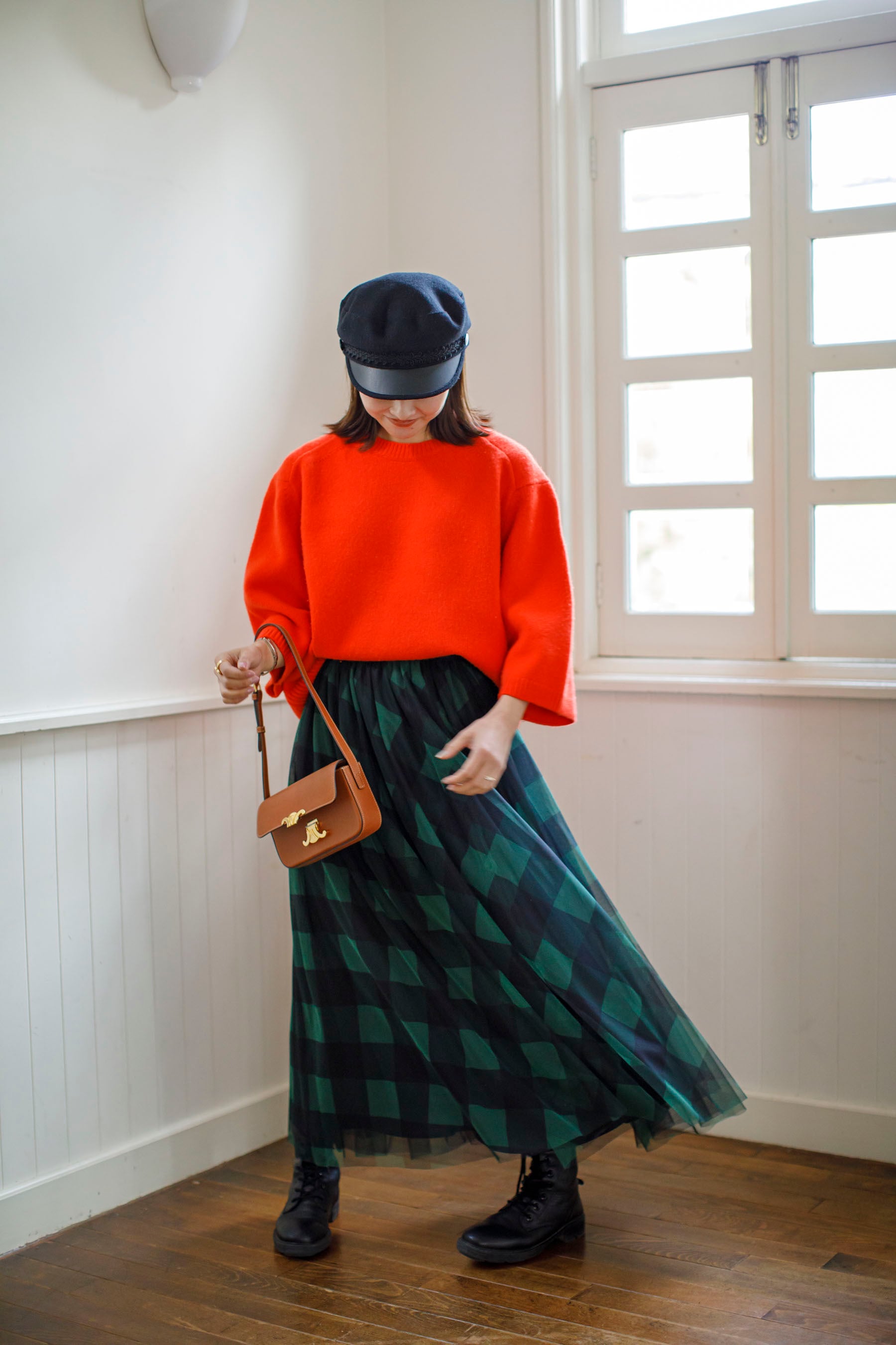 Block check tulle skirt (red/green) | Bluelea