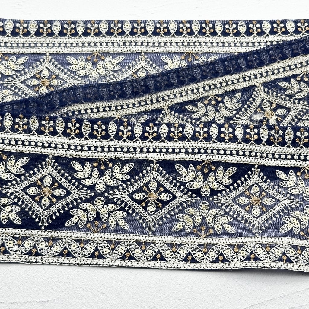 ダイヤクロス [ネイビー］インド刺繍リボン 1671 | インド刺繍リボン