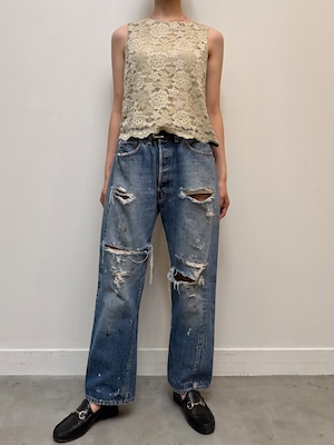 BL13-16 USED LACE SLEEVELESS BLOUSE -BEIGE-