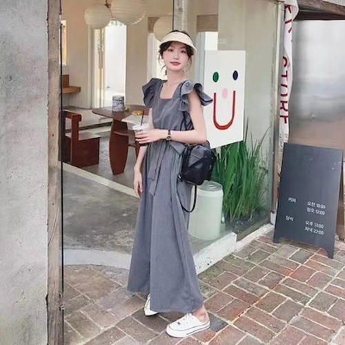 涼しく楽ちんセットアップ 高級感 フリルスリーブなしワイドパンツ 夏2024新型 ハイウエスト レディース 韓国ファッション