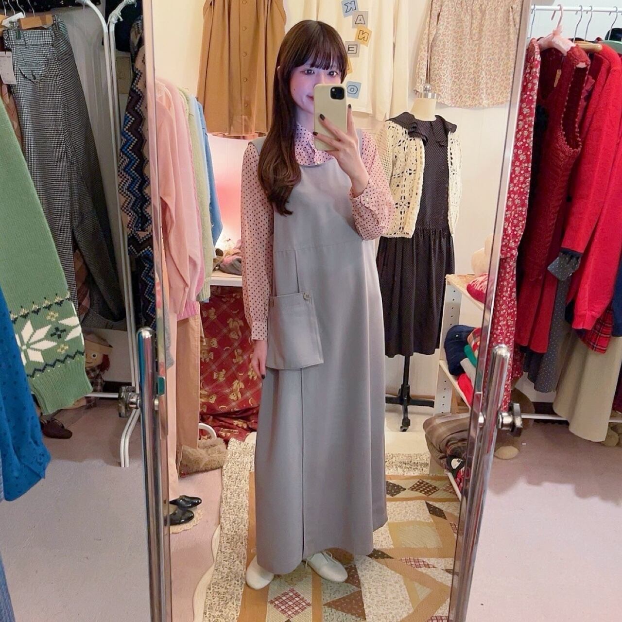 removable pocket gray jumper skirt