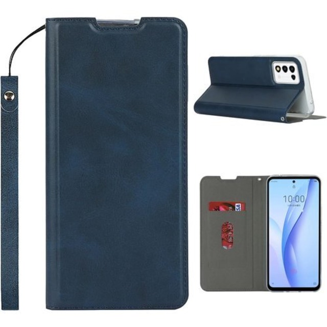 Pelanty ZTE Libero 5G III 手帳型ケース Libero5G iii 携帯カバー PUレザー スマホケース カード収納 スタンド機能 衝撃吸収 ストラップ付き マグネット式 ZTE リベロ5G 第3世代 ケース 全面保護カバー 軽量薄型 耐衝撃 ブルー 1970