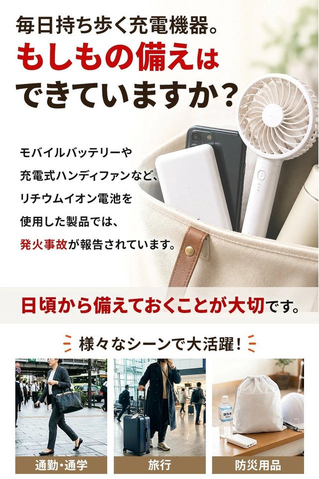 MAMORICA 防火ケース Lサイズ ハンディファン用 26cmx15cmx5cm