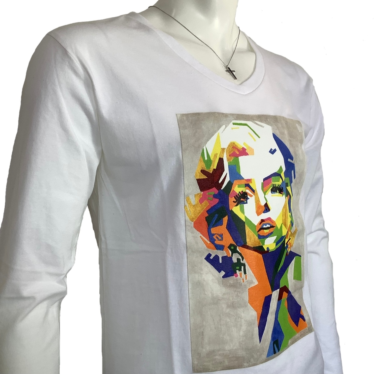 Vivid woman ( 鮮やかな女性 ) VネックロングTシャツ ホワイト