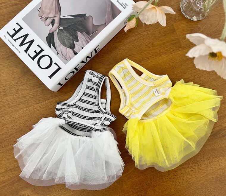 ribbon chuchu onepiece S ~ XL 2color  /  犬服 犬の服 ドッグウェア チュール ワンピース 袖なし ドレス リボン 可愛い ワンコ服 ストレッチ b61