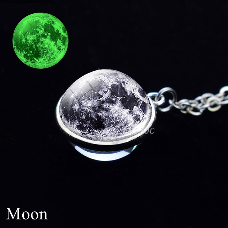 送料無料 暗黒銀河ネックレス宇宙惑星宇宙太陽系星雲月両面Glボール
