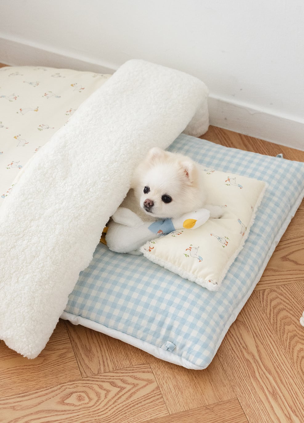 即納【noutti】Duck Blanket Cushion set (IvoryXskyBlue)