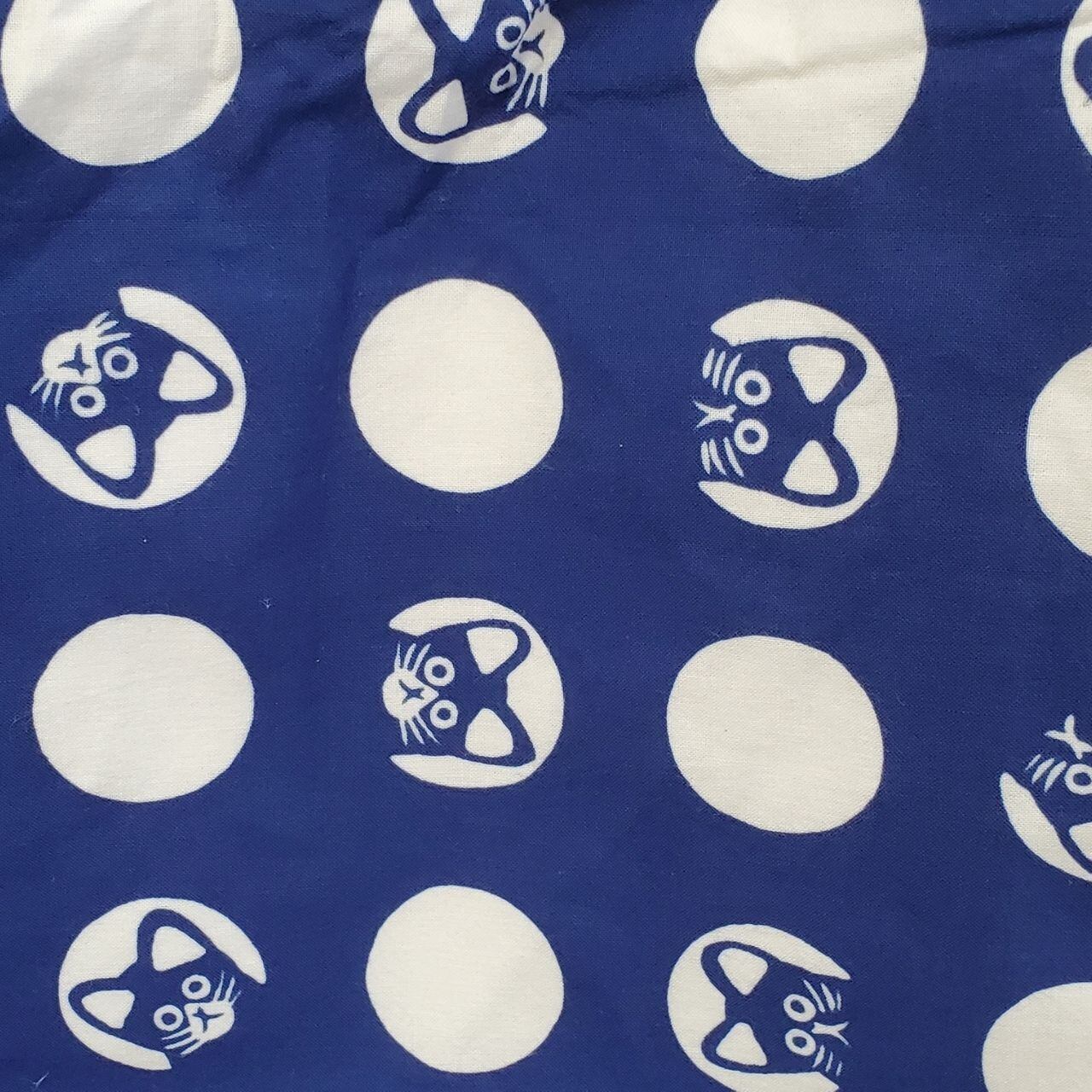 陽だまり猫　のら(紺色ベース・ドット猫)手ぬぐいトートバッグ