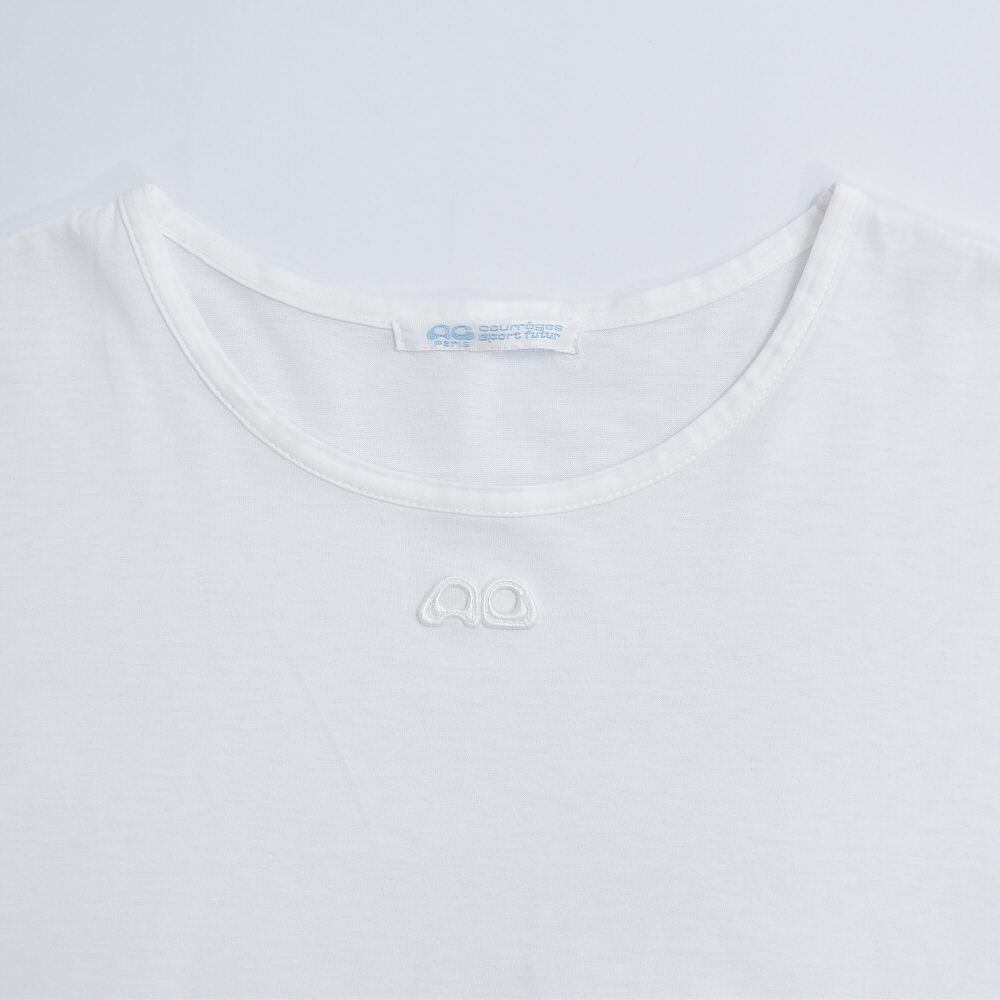 【courreges】Tシャツ ロゴ 刺繍 白 コットン Courreges - 未使用 クレージュ ☆ ロゴ刺繍 Tシャツ 9号 コットン 白
