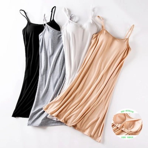 インナー キャミソール レディース ロング丈 キャミワンピ ペチコート キャミ ワンピース 無地 シンプル ルームウェア お家ヨガウェア カップ付きインナー キャミソール キャミワンピース