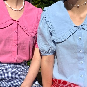 frill collar puff shoulder blouse_LN01268