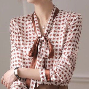 千鳥格子リボンシャツ A00325