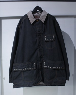【Caka BLACK】80's〜90's Euro Vintage Riffle Line Design Loose Cotton Coverall Jacket