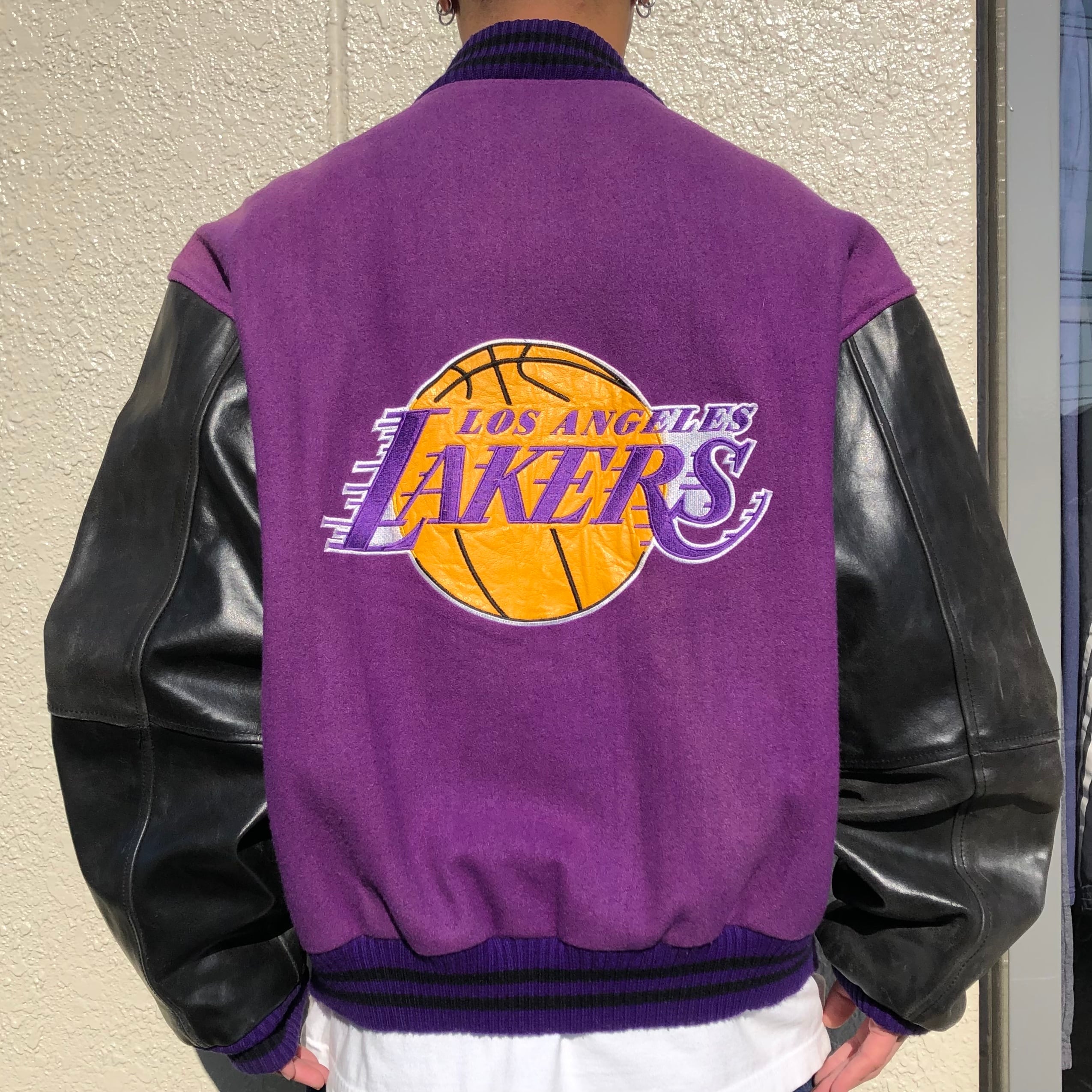 超希少 90s 【刺繍ロゴ】NBA LA レイカーズ ウール レザージャケット-