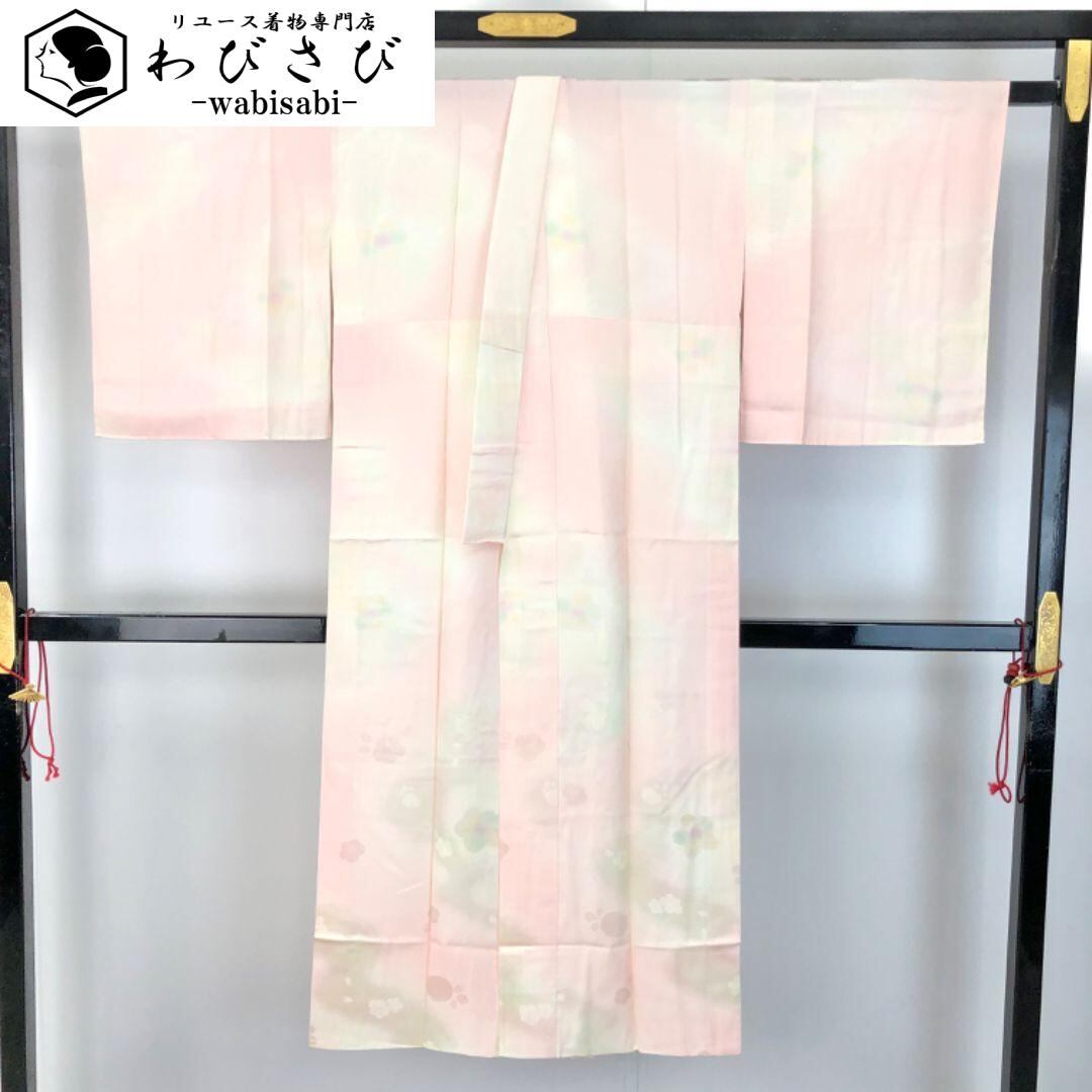 長襦袢 小さな花柄模様 赤色 しつけ糸 半衿付 J-348 長襦袢 小さな花柄模様 赤色 しつけ糸 半衿付 J-348 着物 きもの
