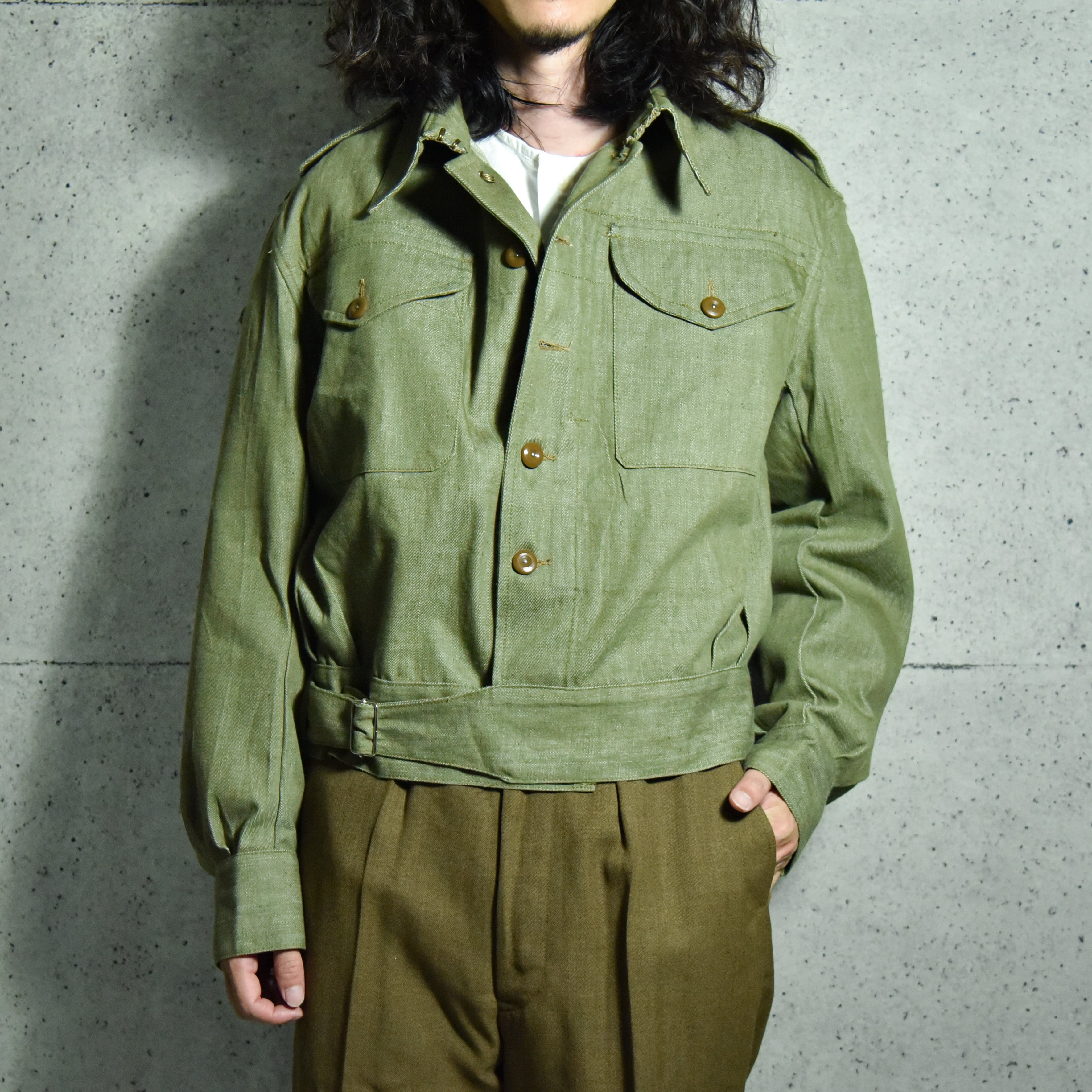 DEAD STOCK】50s British Army Green Denim Battle Dress Jacket